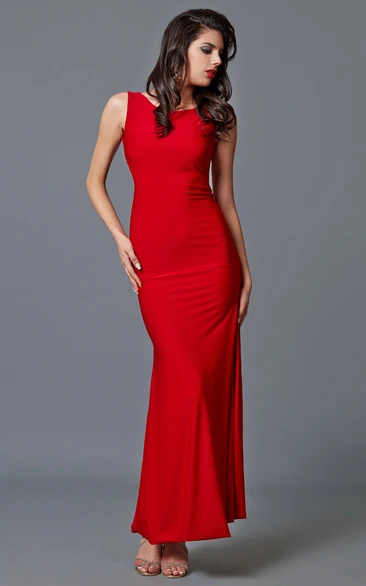 Sleeveless Scoop Neck Long Jersey Dress With Open Back