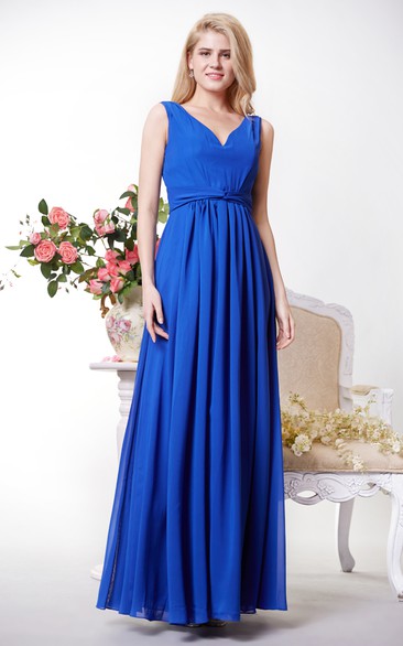 Graceful V-neck Chiffon A-line Gown With V-back