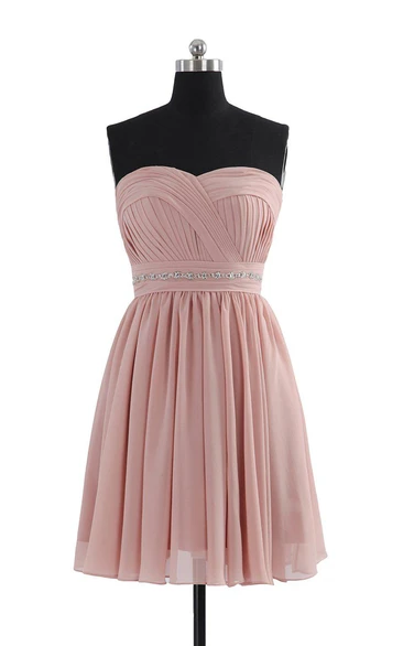 Sweetheart A-line Short Dress With Beaded Waistline