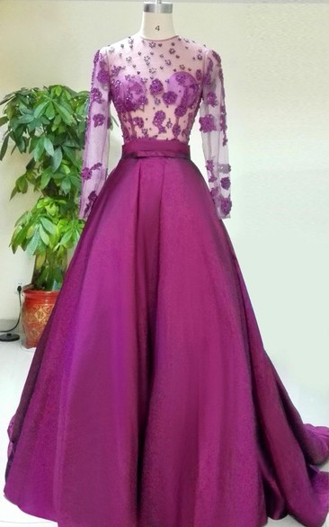 Gorgeous Long Sleeve Evening Dress Appliques Beadings