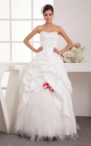 Strapless A-Line Tulle Pick-Up Corset Back and Gown With Beading