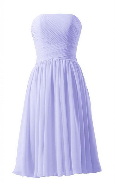 Simple Strapless Chiffon Short Dress With Criss-cross