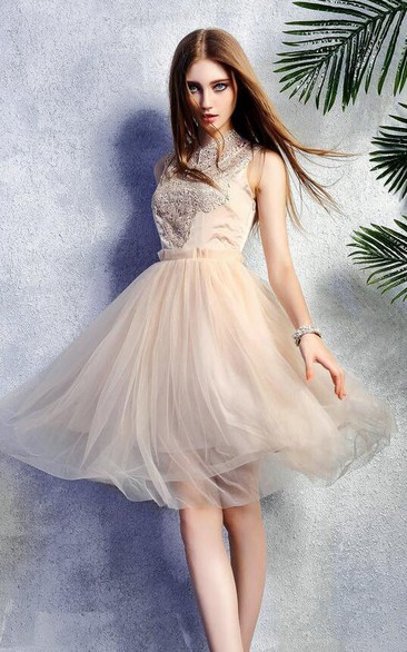 Sleeveless High Neck Lace New Arrival Stunning Dress