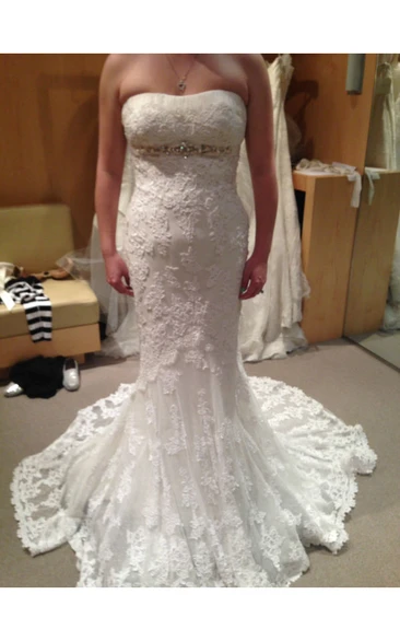 Strapless Mermaid Lace Wedding Gown With Beading Waist
