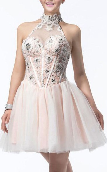 Latest A-line Sleeveless Appliques&Sequins Jewel Neck Short Length Cocktail Dress